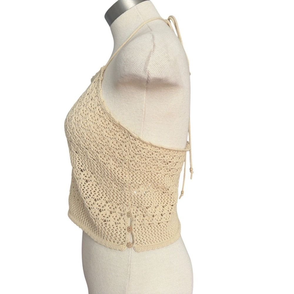 House of Harlow 1960 Top Crochet Cropped Halter Beige Sz. M - Picture 6 of 10